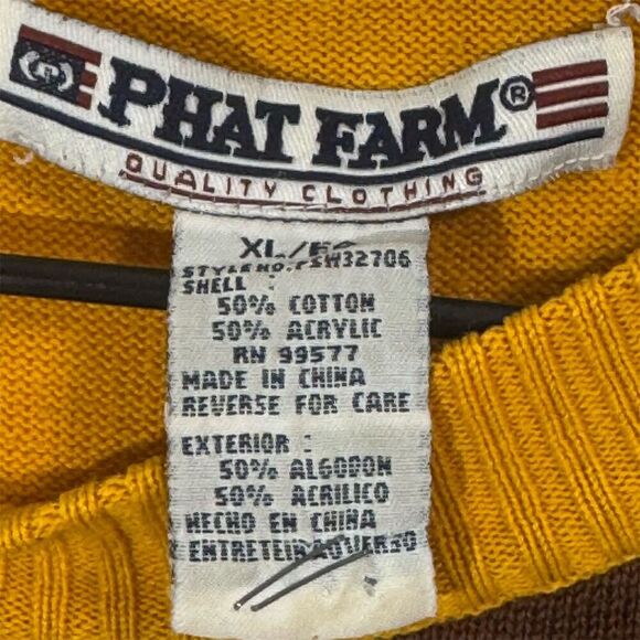 Phat Farm XL 02 Logo Y2K Striped Sweater BrownYellow Faded HipHop VTG Streetwear - Picture 7 of 8